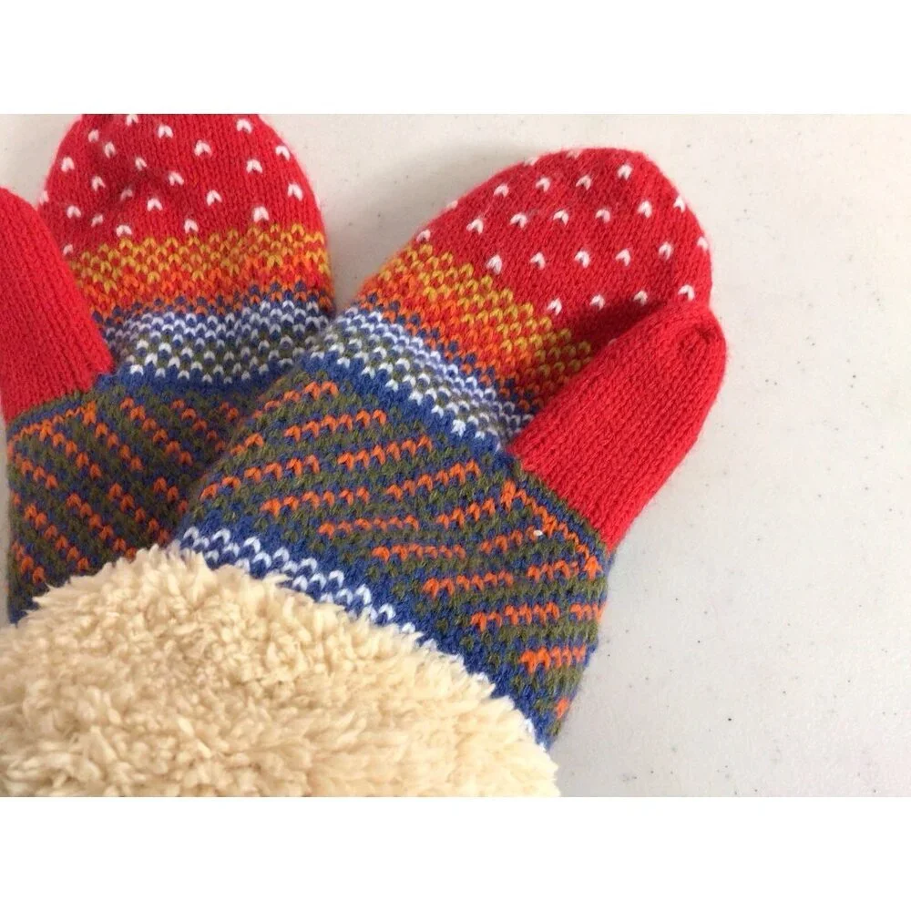 Handknit Vintage Fair Isle Mittens Womens Small